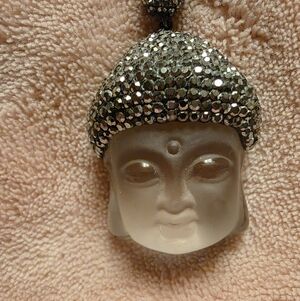 Quartz Buddha Necklace With Crystal Embelleshment On 18 In Chain